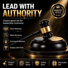 Decorative Judge Gavel Set with Base Black Gold Office Desk Law Theme Gift Decor