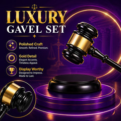Luxury Courtroom Inspired Gavel Display for Office Library or Professional Space