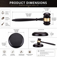 Judge Gavel Set Black Gold Desktop Decor Law Office Study Display Gift with Base