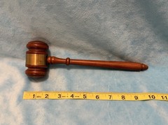 Genuine Vintage Wooden Judge’s Gavel Mallet 1990’s 10 Inch Walnut Gold Band