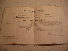 1938 NOTARY PUBLIC CERTIFICATE, SIGNED BY GOV. WILBUR L. CROSS, NEW HAVEN, CONN