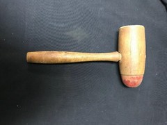vintage wooden gavel solid wood mallet w/red Round Wood end & Flat End 11” Long