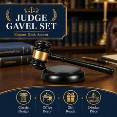Judge Gavel and Base Set Black Gold Legal Theme Office Desk Decor Gifts Displays