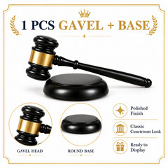 Judge Gavel and Base Set Black Gold Legal Theme Office Desk Decor Gifts Displays