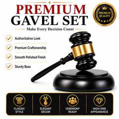 Wooden Auction Gavel Set with Sound Block Base Black Gold Ceremony Office Decor