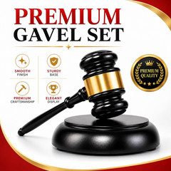 Wooden Auction Gavel Set with Sound Block Base Black Gold Ceremony Office Decor