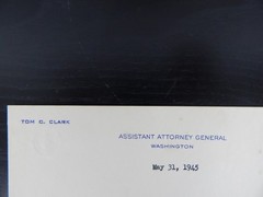 “Supreme Court Justice” Tom C Clark Signed TLS Dated 1945 COA