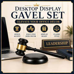 Judge Gavel and Base Set Black Gold Legal Theme Office Desk Decor Gifts Displays