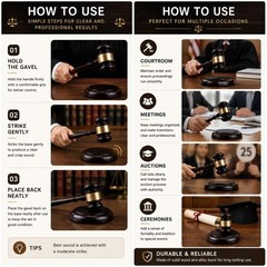 Judge Gavel and Base Set Black Gold Legal Theme Office Desk Decor Gifts Displays