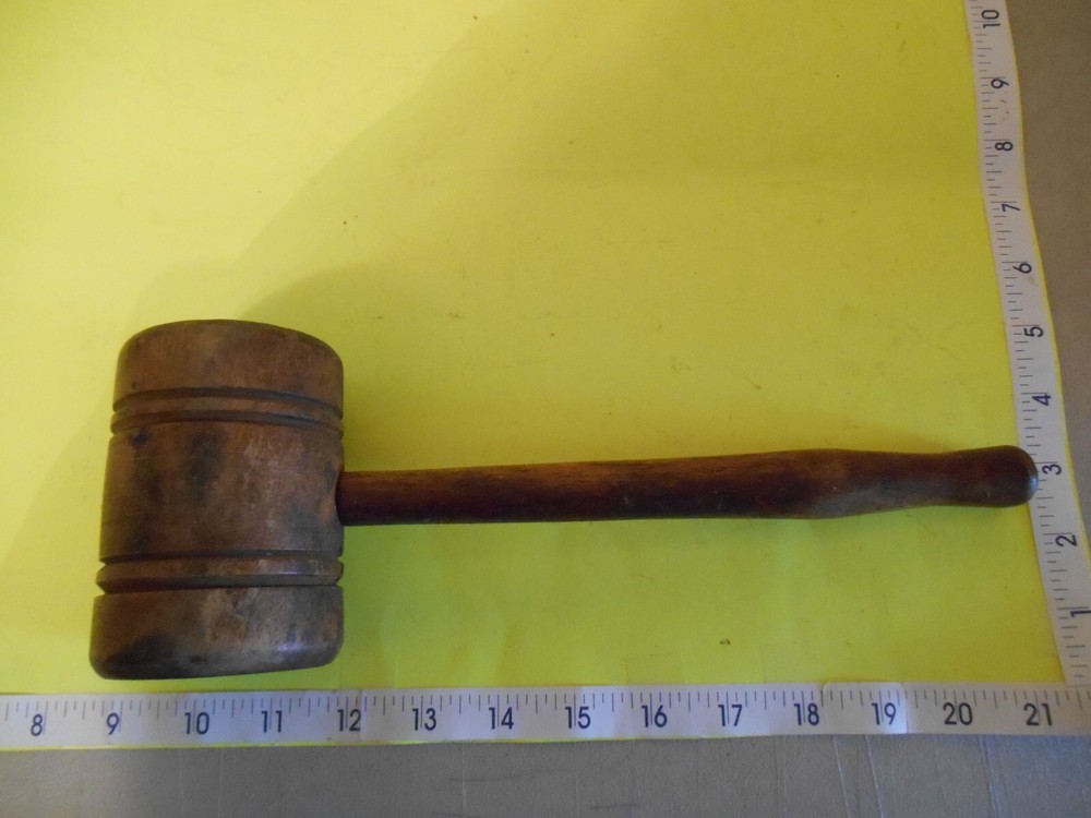 Antique Wood Gavel 12in long Head 4in x 2.5 in handle 9 in