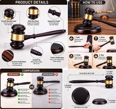 Judge Gavel Set Black Gold Desktop Decor Law Office Study Display Gift with Base