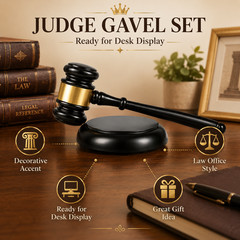 Decorative Judge Gavel Set with Base Black Gold Office Desk Law Theme Gift Decor