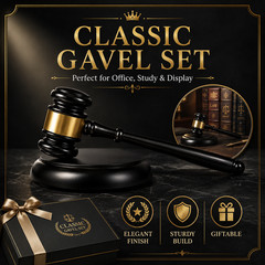 Decorative Judge Gavel Set with Base Black Gold Office Desk Law Theme Gift Decor