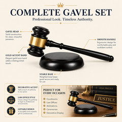 Decorative Judge Gavel Set with Base Black Gold Office Desk Law Theme Gift Decor