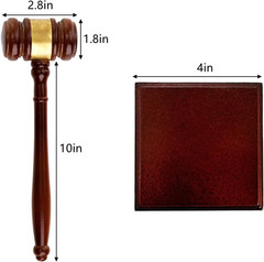 Brown Wooden Gavel and Block Set, Handcrafted Wood Hammer Court with Square Soun