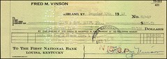 FRED M. VINSON – CHECK SIGNED 12/13/1949
