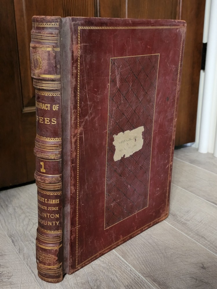 1941 CLINTON COUNTY MISSOURI HUGE LEATHER BOUND ABSTRACT OF FEES COURT LEDGER
