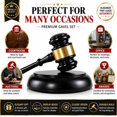 Classic Judge Gavel and Base Set, Solid Wood Black Gold Desktop Decor Gift