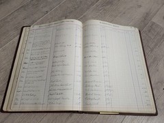 1941 CLINTON COUNTY MISSOURI HUGE LEATHER BOUND ABSTRACT OF FEES COURT LEDGER