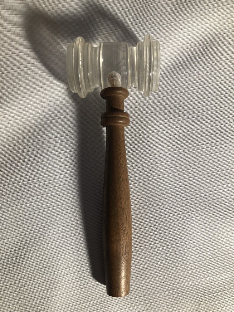 Vntg Gavel Clear Head Plastic Wooden Handle Rare Unique Judge Cosplay Costume
