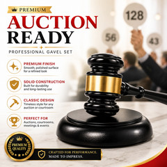 Premium Black Gold Judge Gavel Set with Sound Block for Courtroom Auction Office
