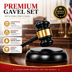 Elegant Black Gold Gavel Set, Wooden Judge Hammer with Base for Law Office Decor