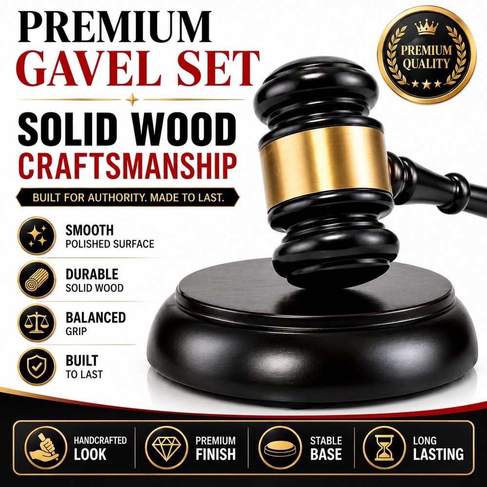 Wooden Auction Gavel Set with Matching Base, Court Office Ceremony Gift Decor