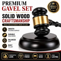Wooden Auction Gavel Set with Matching Base, Court Office Ceremony Gift Decor