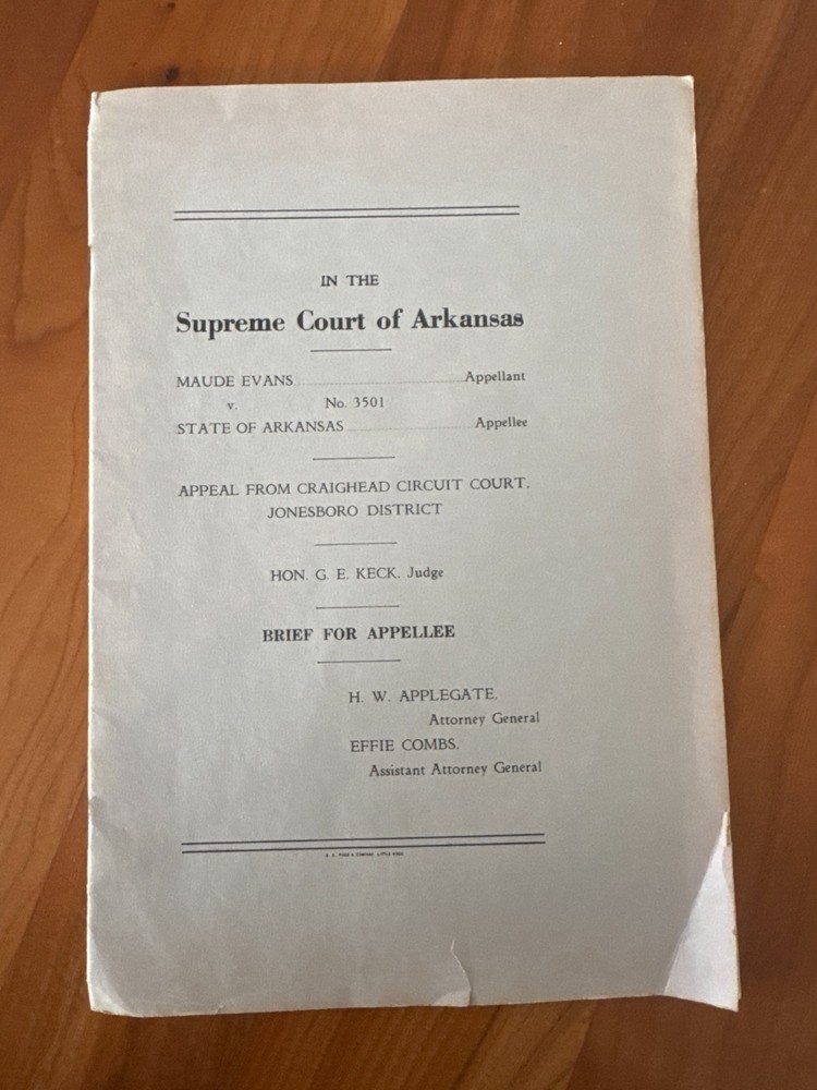 FREE SHIP! 1928 Evans v. State Appeal No 3501 Supreme Court Arkansas Prohibition