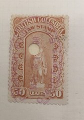 Lot of 2 British Columbia Canada 1891 1901 Law Revenue Stamps – Pin Perf 50 cent