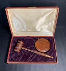 Vintage Long Life Presentation Gavel Set Walnut Wood Base