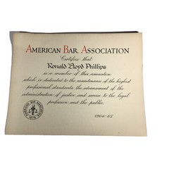 VINTAGE 1964 AMERICAN BAR ASSOCIATION MEMBERSHIP CERTIFICATE COLLECTIBLE