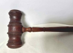 Vintage SOLID WOOD Wooden GAVEL 9-1/2” Long FRATERNAL Judge Lawyer Auctioneer
