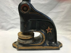 Vtg Notary Stamp Cast Iron Star Design Ornate Black Gold Press