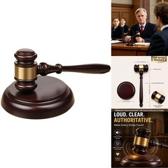 Wooden Gavel and Sound Block Set Wine Red Judge Law Court Auction Gift