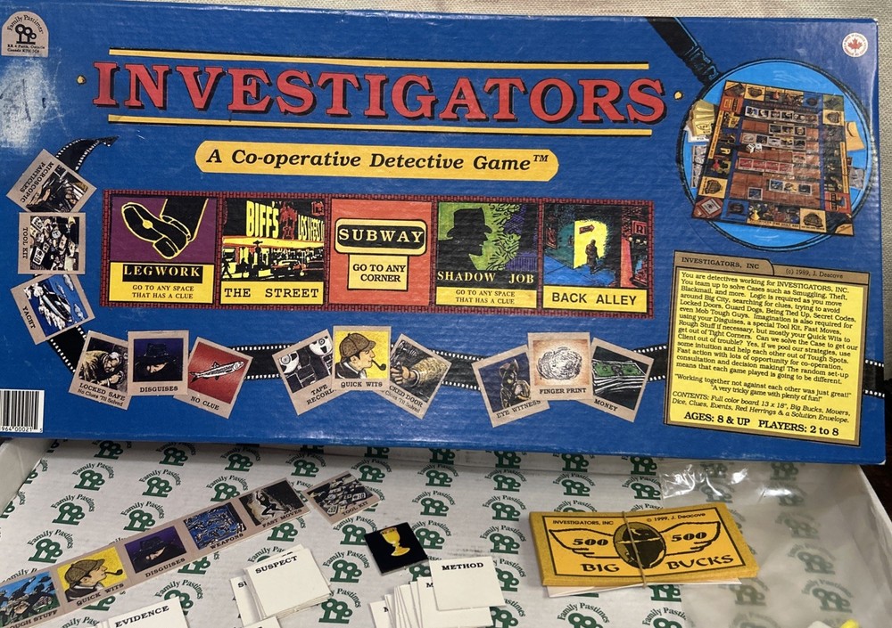 VINTAGE 1980’s Investigators A Co-operative Detective Game Family Pastimes Canad