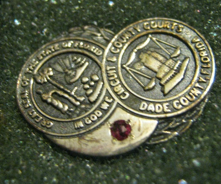 Pre-1997 DADE COUNTY CIRCUIT COURTS (10 Year) Sterling w/ Ruby Service Pin w Box