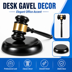 Classic Judge Gavel Desk Decor Display Ornament with Base for Office Home
