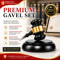 Elegant Black Gold Gavel Set, Wooden Judge Hammer with Base for Law Office Decor