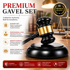 Professional Court Gavel with Round Base, Black Gold Office Desktop Decor Gift