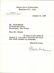 JOHN M. HARLAN JR. – TYPED LETTER SIGNED 01/12/1965