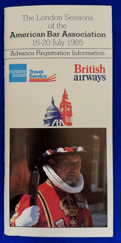 Vintage 1985 London Sessions of American Bar Association Booklet British Airways