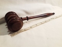 Vintage Solid Wooden Gavel/ Mallet 3x2x10″ Long Hand Turned Dark Brown Wood