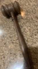 Vintage ornate turned wood gavel spindle 10” dark grained wooden rosewood? Judge