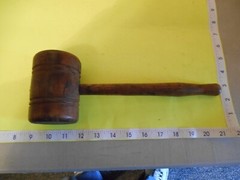 Antique Wood Gavel 12in long Head 4in x 2.5 in handle 9 in