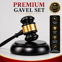 Wooden Auction Gavel Set with Sound Block Base Black Gold Ceremony Office Decor