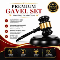 Wooden Auction Gavel Set with Sound Block Base Black Gold Ceremony Office Decor