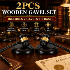 2PCS Judge Wood Gavel Mallet with Sound Block Base Auction Court Meeting Office