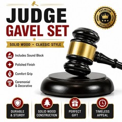2PCS Judge Wood Gavel Mallet with Sound Block Base Auction Court Meeting Office