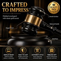 Wooden Auction Gavel Set with Matching Base, Court Office Ceremony Gift Decor